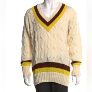 Rowing Blazers Wool Cricket Sweater Cream Yellow Brown Stripes NWOT
